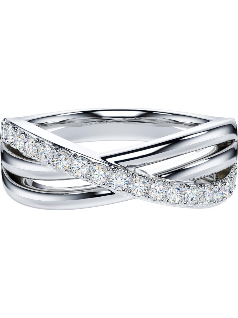 Stunning Moissanite Round Cut Diamond Sterling Silver Crossover Wedding Ring